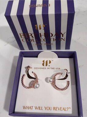JUNE Birthday Collection Rose Gold Pearl Hoop Earrings - BP